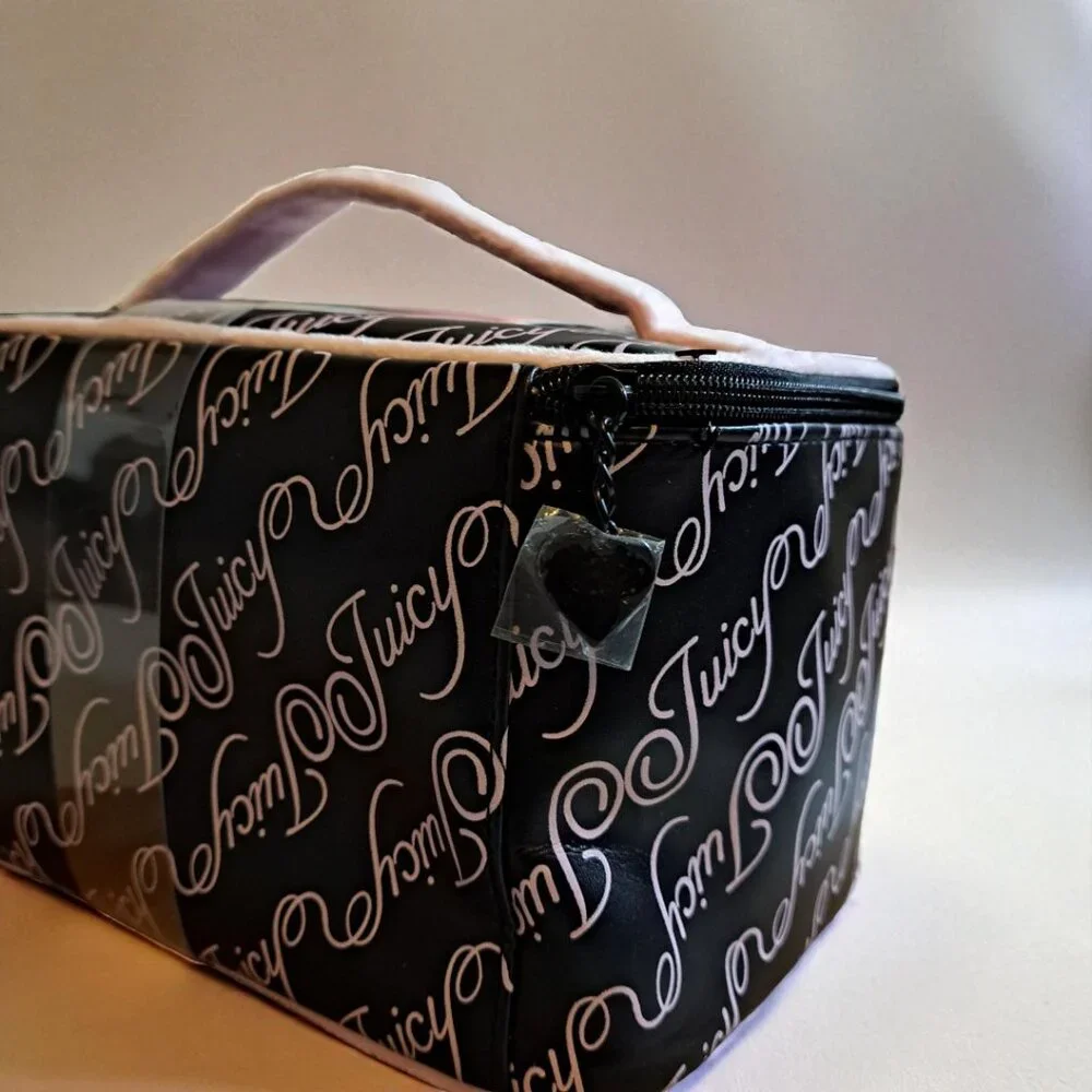 Juicy Couture Pink and Black Train Case Makeup Bag Set NWT